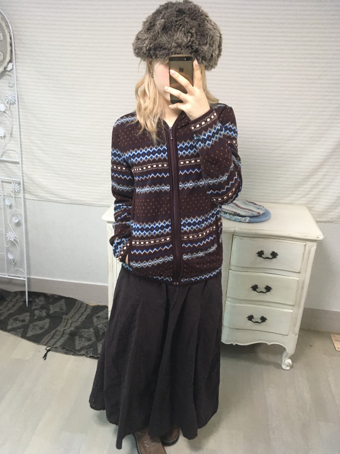 burgundy nordic pattern fleece zipup 상품이미지2