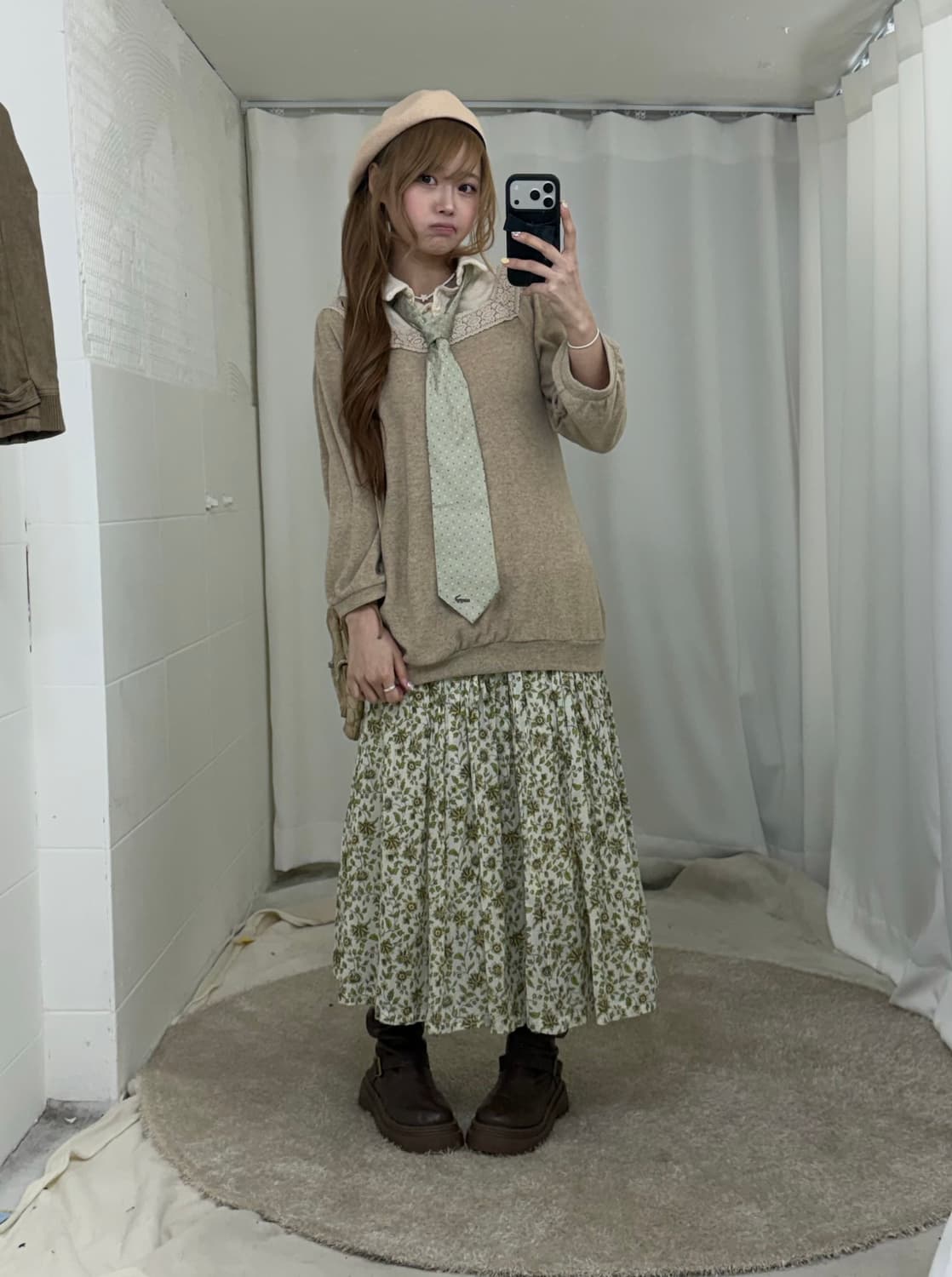 카키 하구미 모리걸 잔꽃 더블버튼자켓 코디세트 상품이미지2