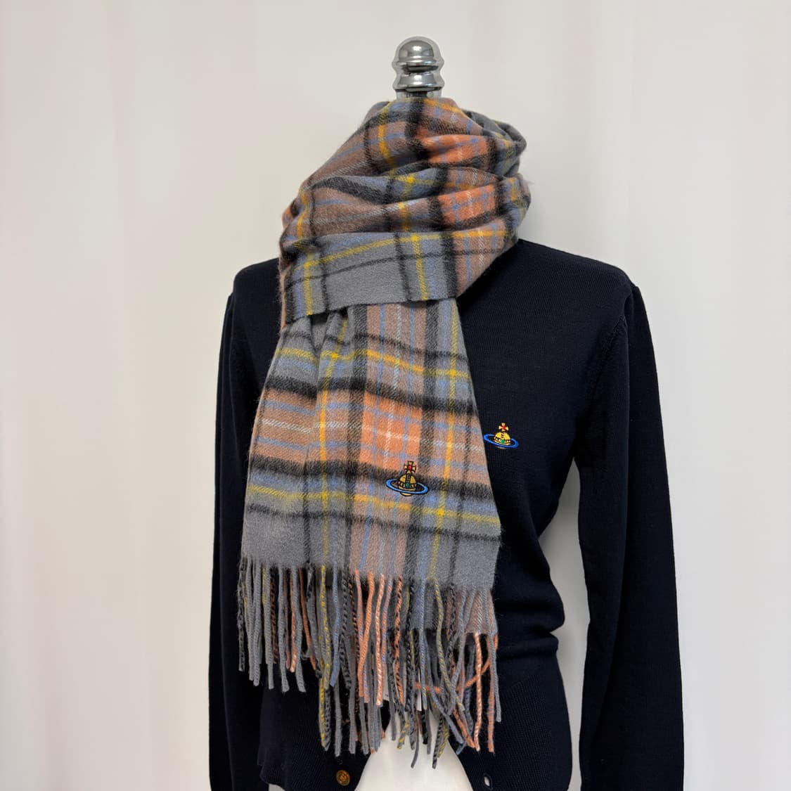 비비안웨스트우드 캐시미어 체크 머플러 새상품 상품이미지8