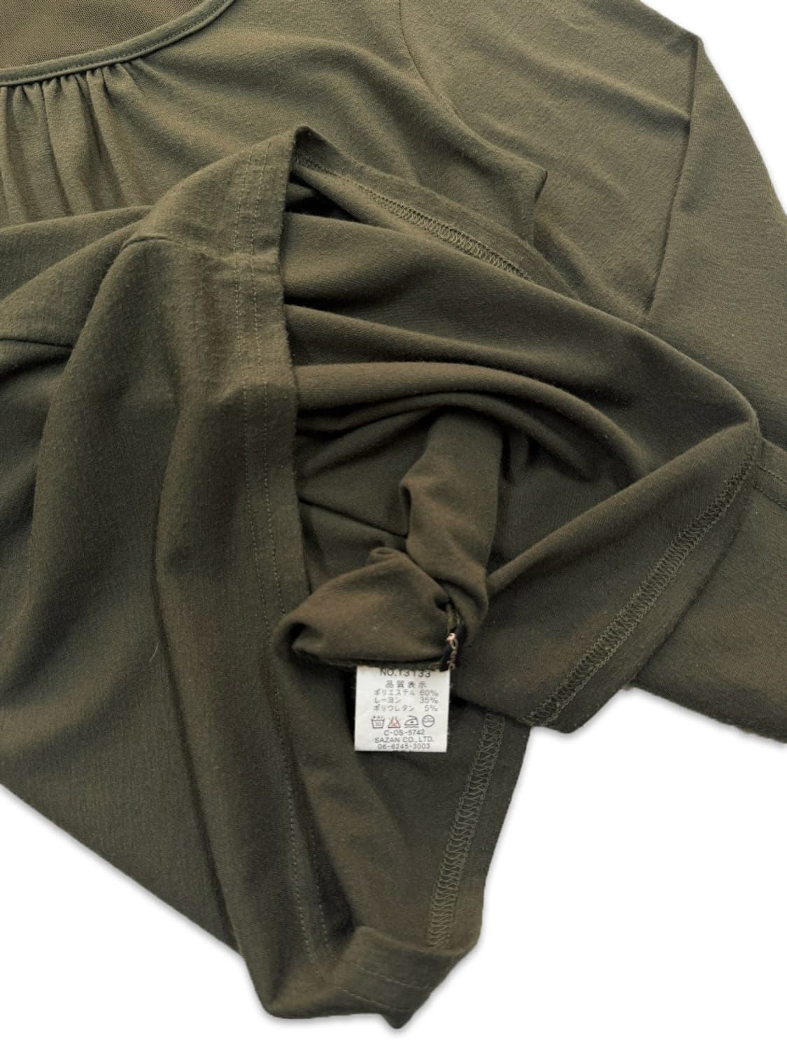 빈티지 카키 시스루넥 레이어드 긴팔티 상품이미지4