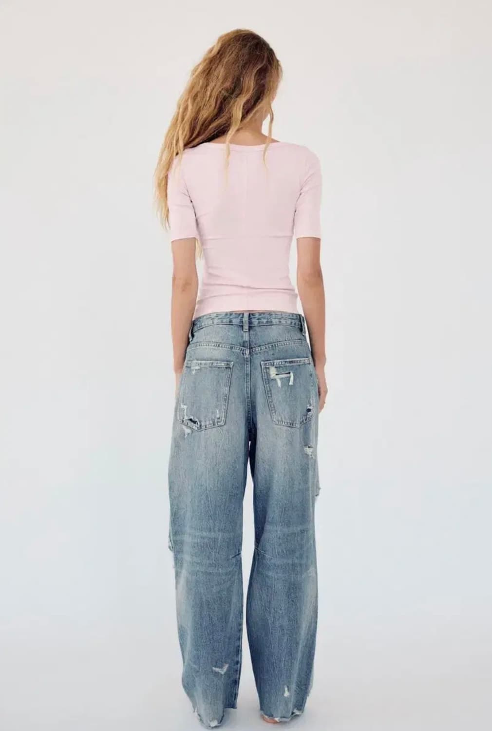 ZARA 자라 와이드 라운드 넥 티셔츠, 자라 스쿱넥 티셔츠 핑크 상품이미지4