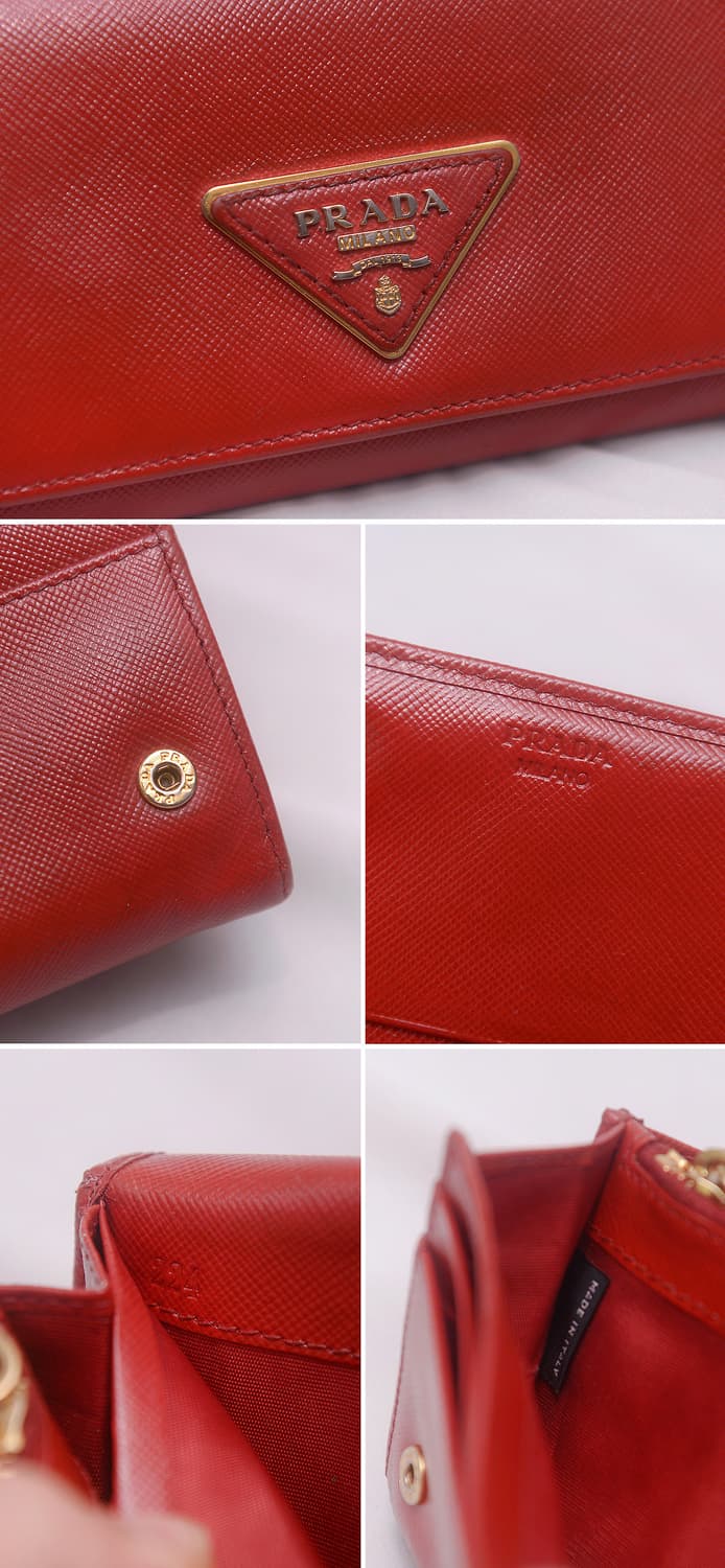 프라다 삼각로고 금장 레드 사피아노 플랩 장지갑 상품이미지10