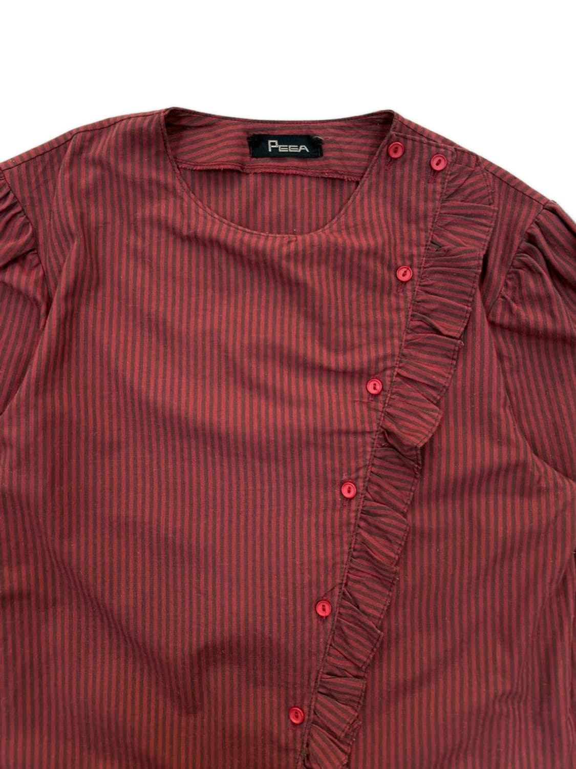 빈티지 레드 스트라이프 프릴 단추 셔츠 블라우스 상품이미지3