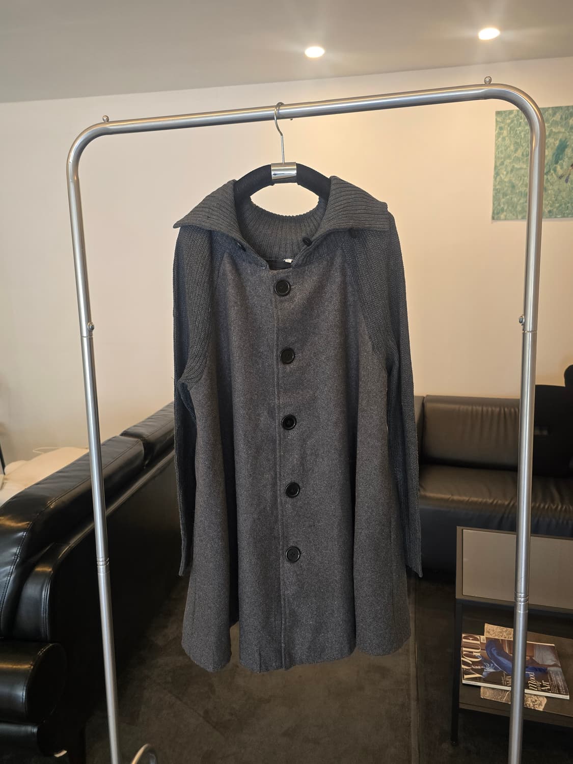 회색 모직 니트 배색코트 상품이미지1