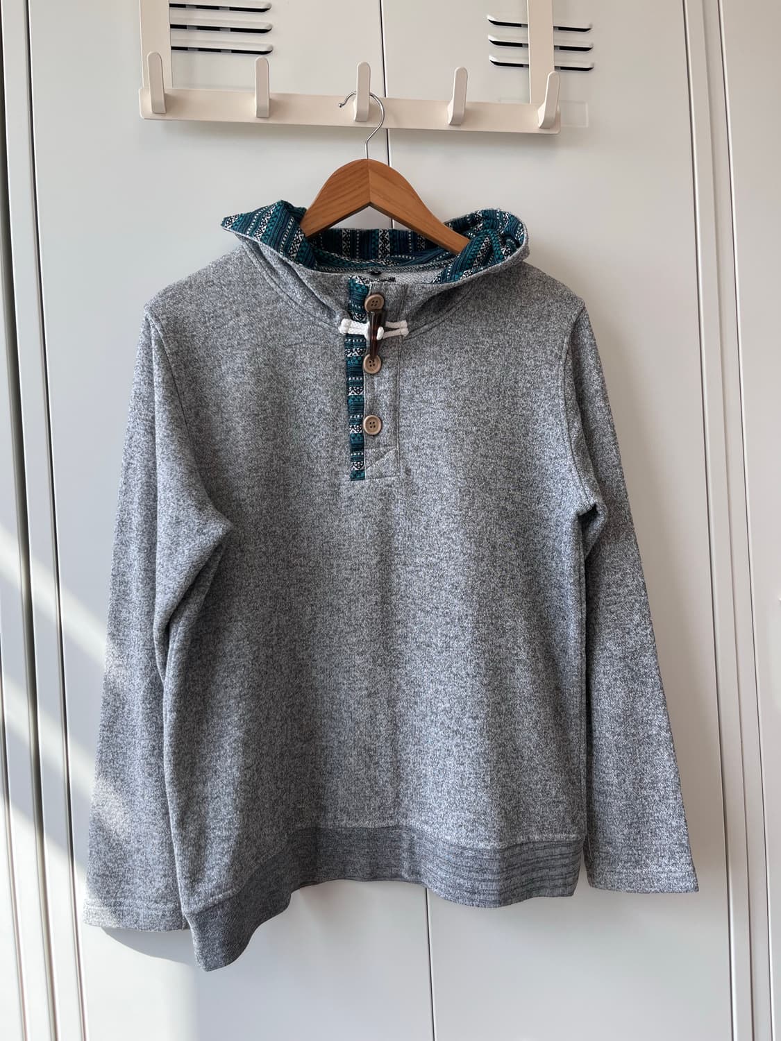 Vintage 더플 단추 그레이 후드티 상품이미지2