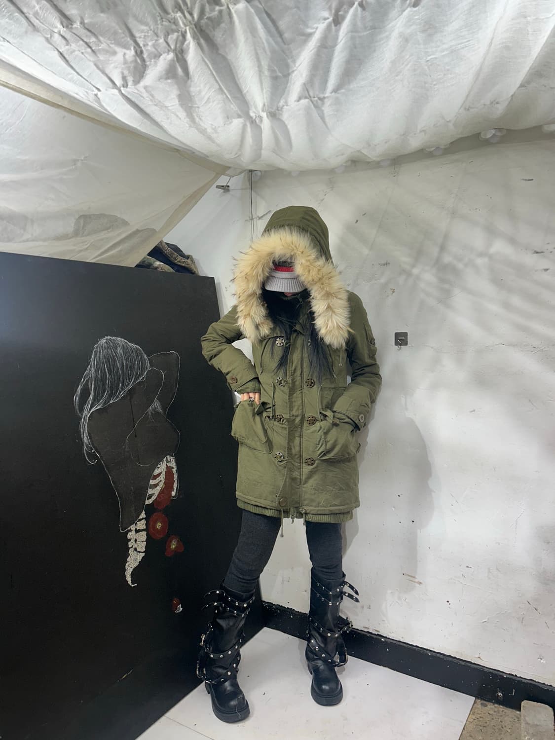 시슬리 y2k 울프죠 퍼 후드 자켓 S 상품이미지1