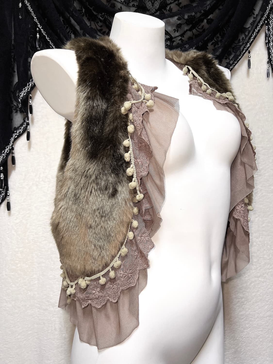 엑시즈팜 오리엔탈 레이스 퍼베스트 조끼 볼레로 라떼갸루 페어리 핀터 너드 상품이미지4