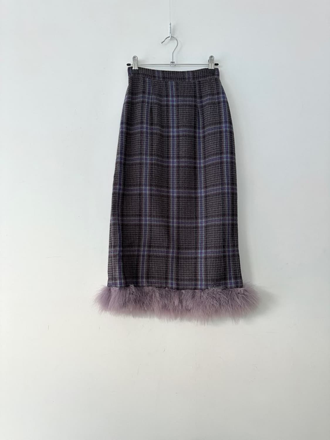 Check fur mix skirt / purple 상품이미지1