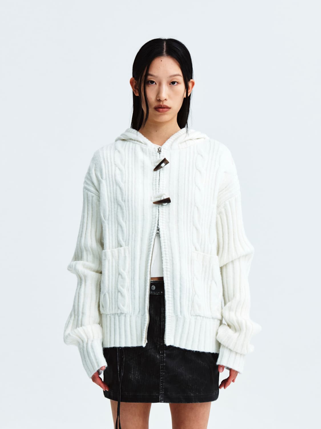 마뗑킴 케이블 니트 후디 토글 가디건 상품이미지1