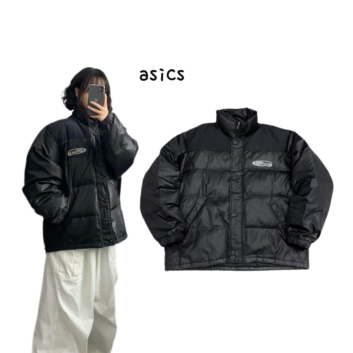 아식스 90s 스포츠 올드스쿨 유광 패딩 상품이미지1