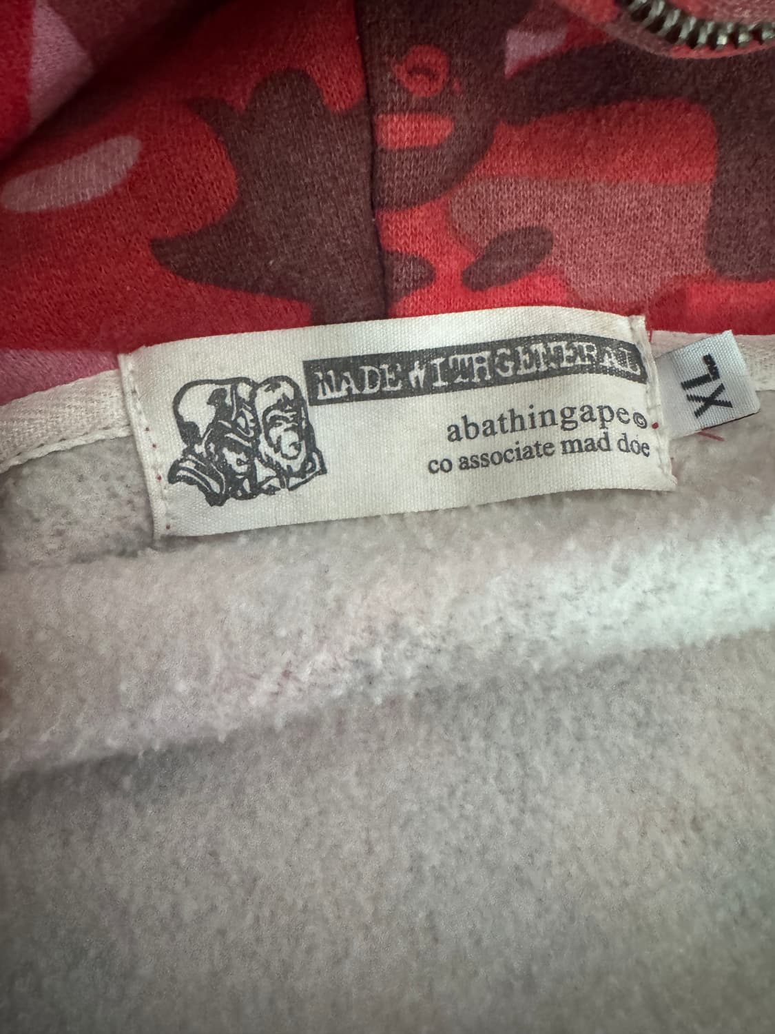 희귀!! 베이프 Bape 올드스쿨 레드 카모 후드집업 XL 지퍼고장 상품이미지4