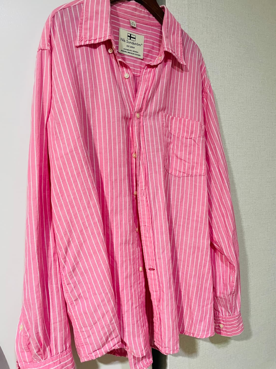 린넨 스트라이프 핑크 셔츠 상품이미지2