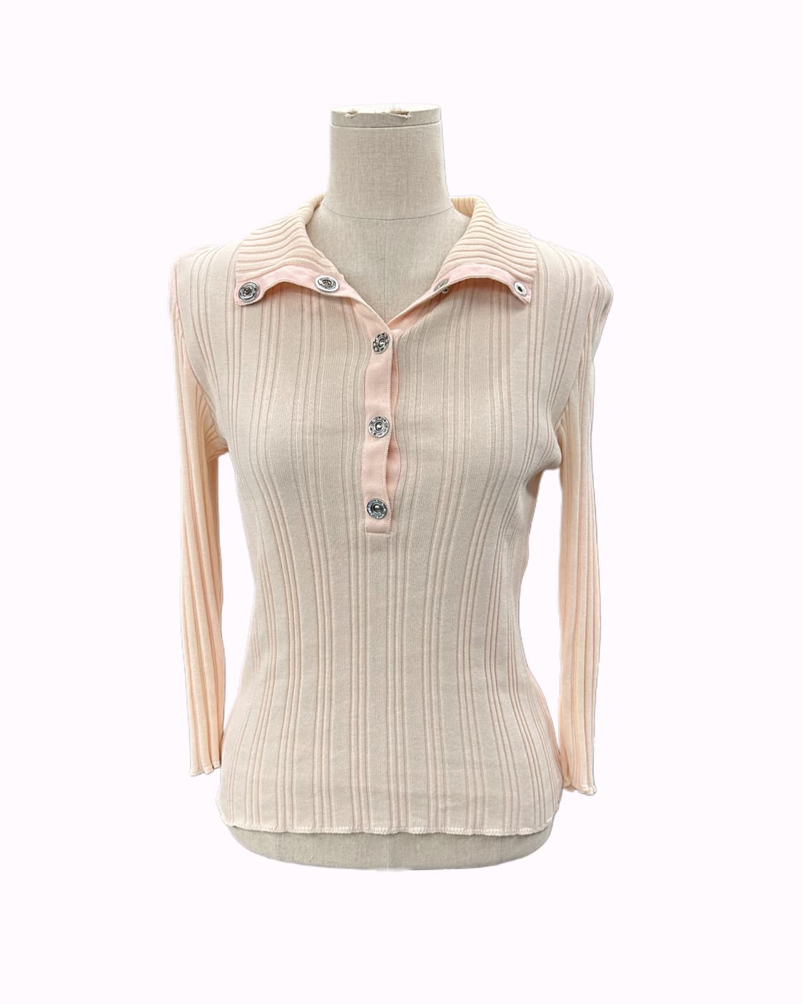pink ribbed snap t-shirt 상품이미지5