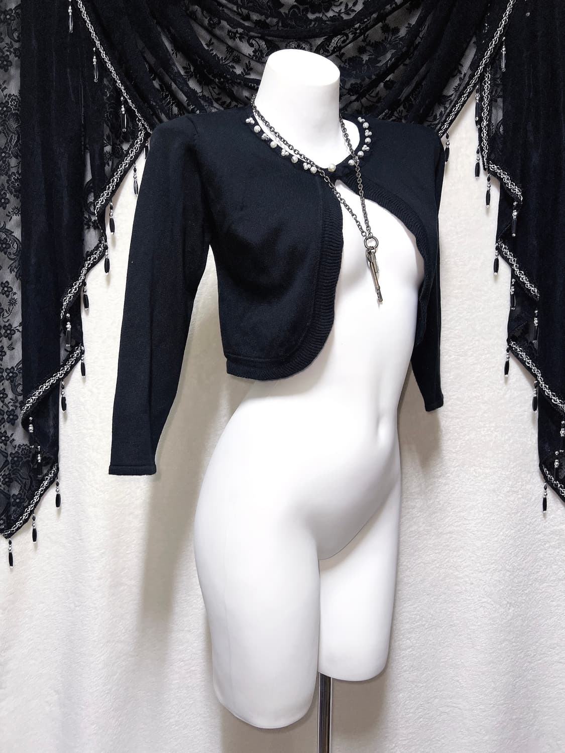 로맨틱갸루 로걀 고딕 고스로리 블랙 진주 크롭 볼레로 가디건 핀터 페어리 상품이미지4