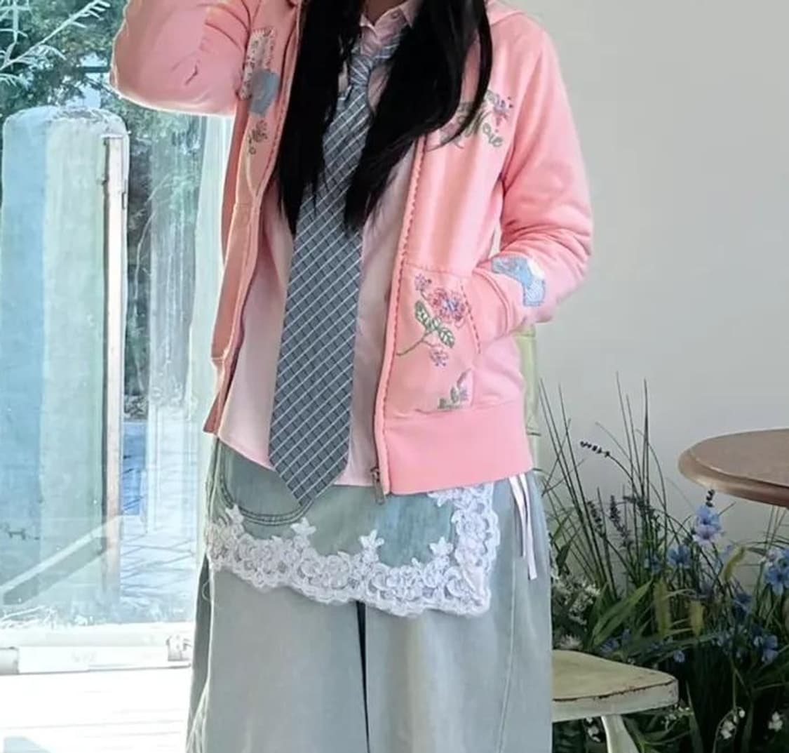 빈티지 티니위니 핑크 패치 패치워크 자수 후드집업 모리걸 하구미 페어리 상품이미지5