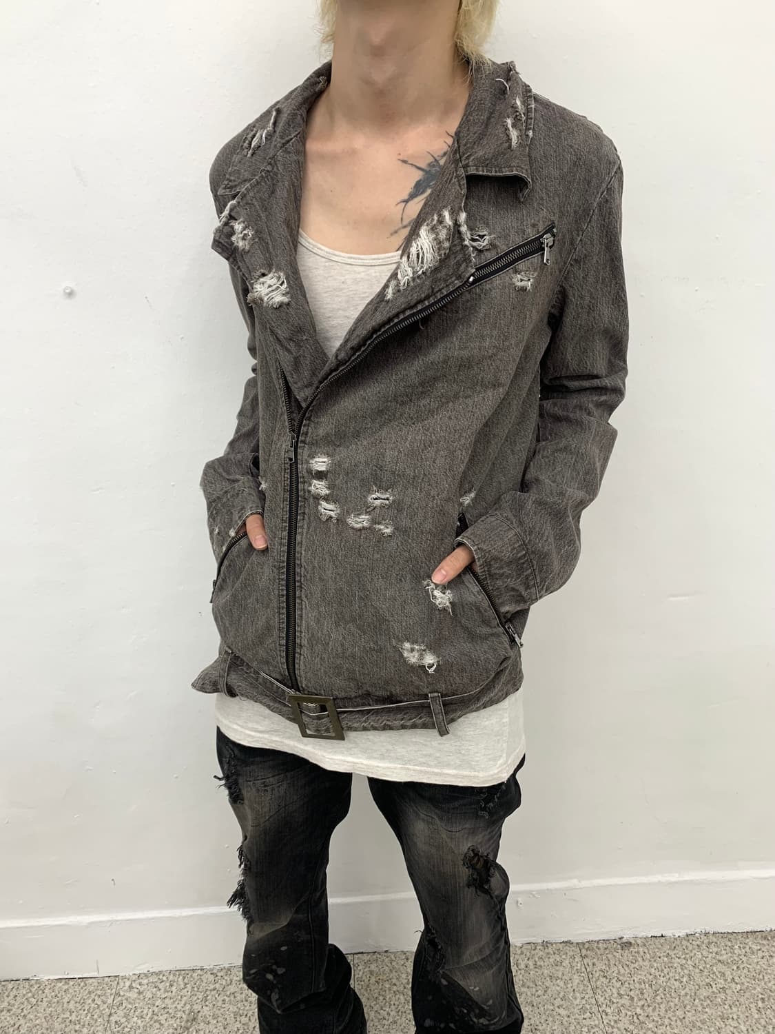 Distressed grunge mood rider jacket  상품이미지6