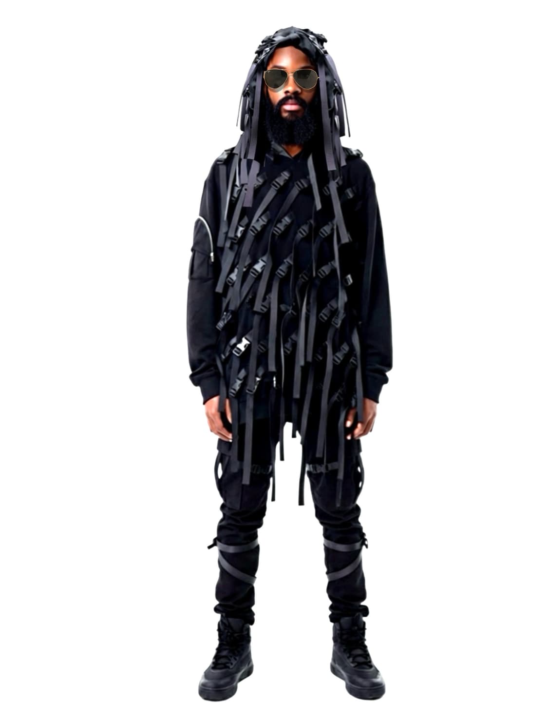 (레어 ) Christian Stone 스트랩본디지 오버핏 후드 블랙 상품이미지1