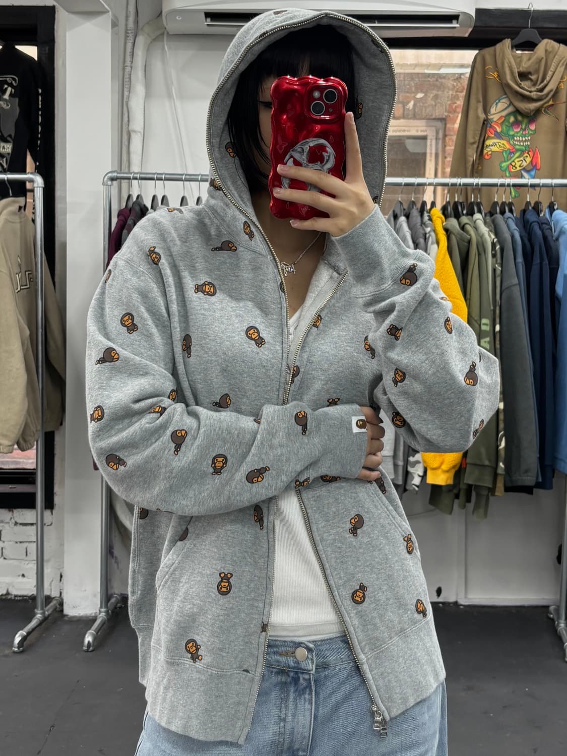 베이프 베이비 마일로 그레이 후드집업 상품이미지1