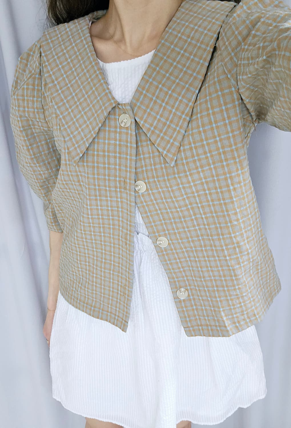 [세트] 일본빈티지 나시 원피스 + 체크 셔츠 레이어드 상품이미지1