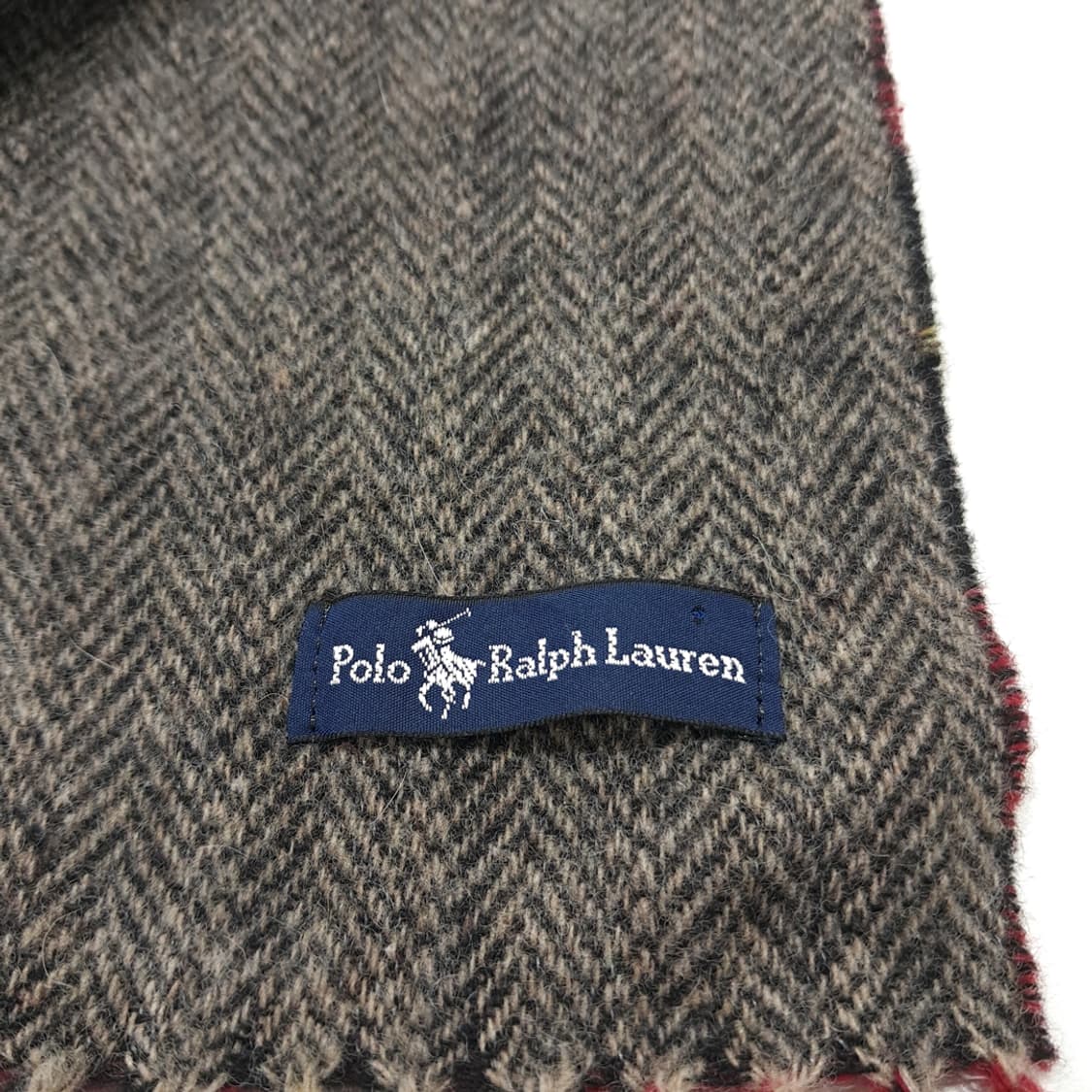 MX325 폴로 랄프로렌 레드 타탄체크 헤링본 양면 램스울 목도리 머플러 상품이미지6