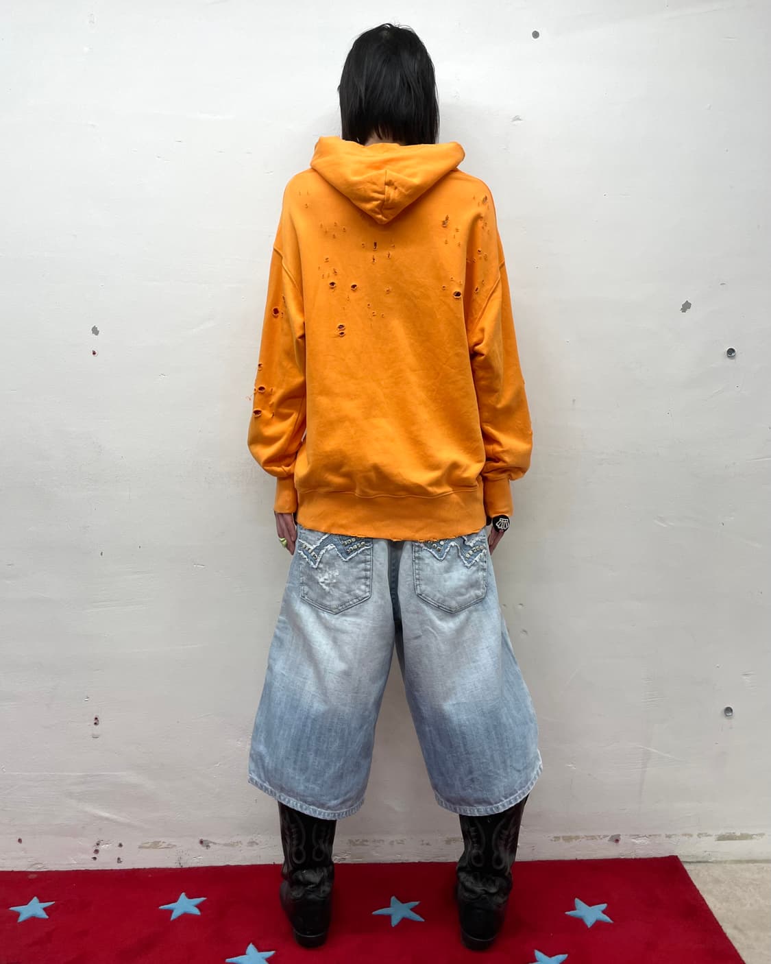 Orange Distressed Loose Hoodie  상품이미지5