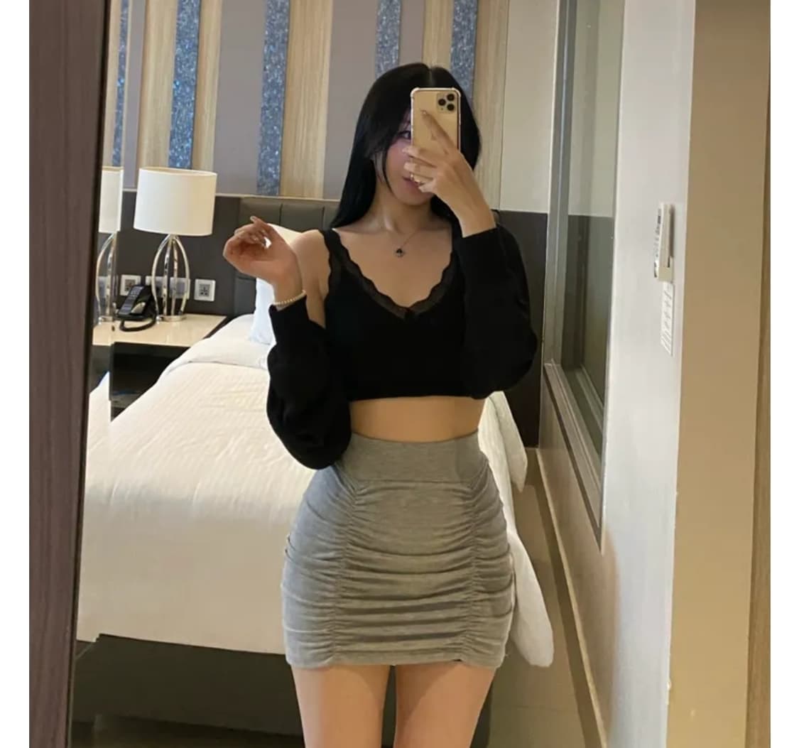 택달린새옷)밴딩셔링미니스커트 상품이미지1