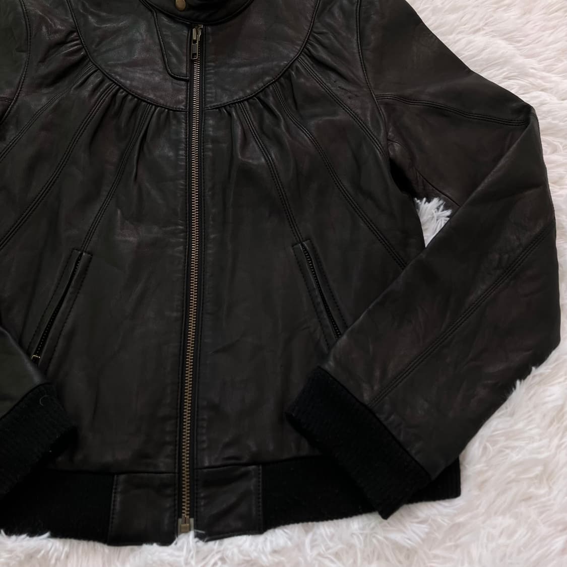 빈티지 리얼 레더 트임 레더 자켓 o-785 y2k 스트릿 갸루 펑키  상품이미지5