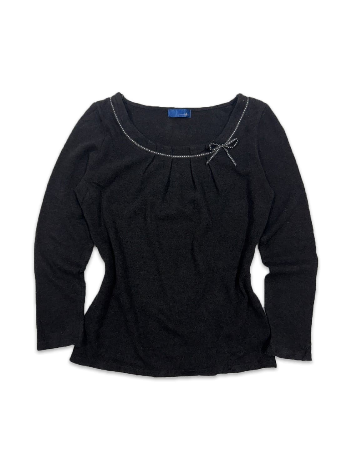 빈티지 블랙 라운드넥 리본 플레어 니트 상품이미지1