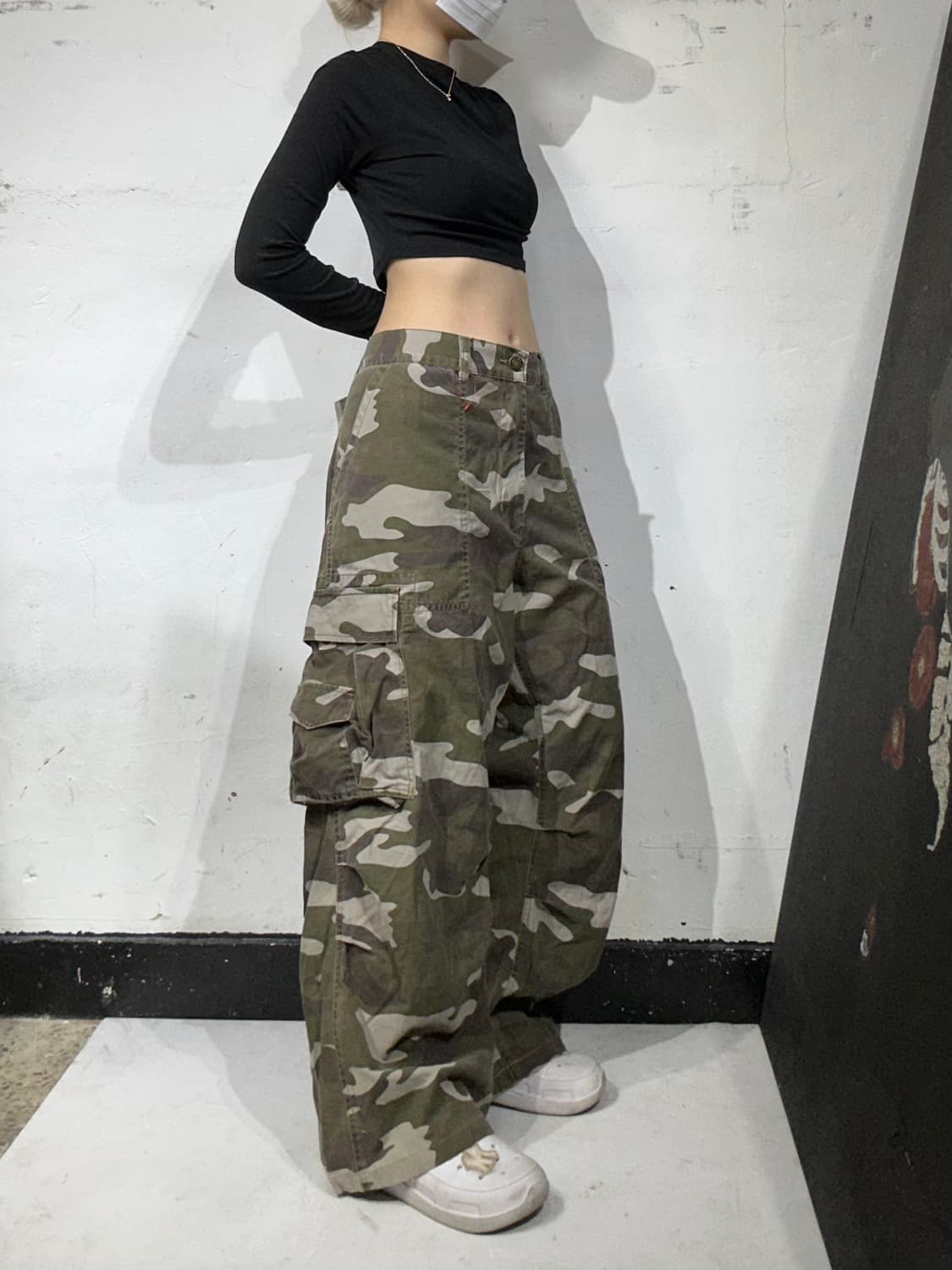 빈티지 베이지 카모 밀리터리 와이드 카고 팬츠 110 상품이미지1