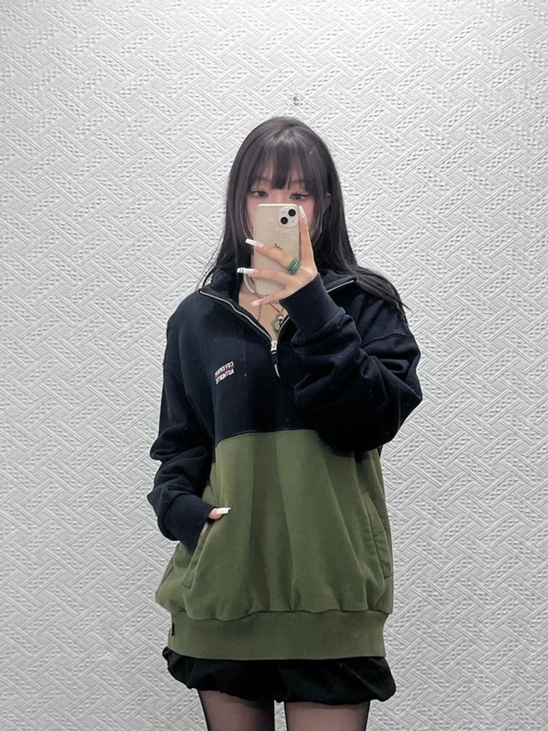 커버낫 캐주얼 빈티지 말차카키 반집업 맨투맨 XL C10745 상품이미지2