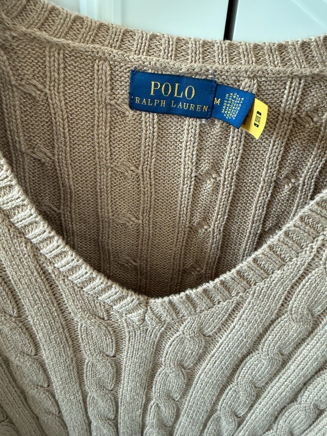 폴로 랄프로렌 케이블 브이넥 니트 M 베이지 상품이미지3