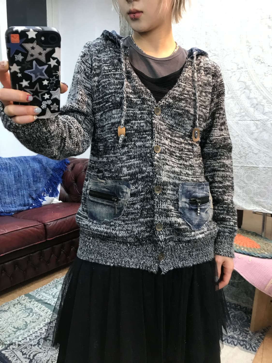 빈티지 데님 패치 후드 가디건 상품이미지2