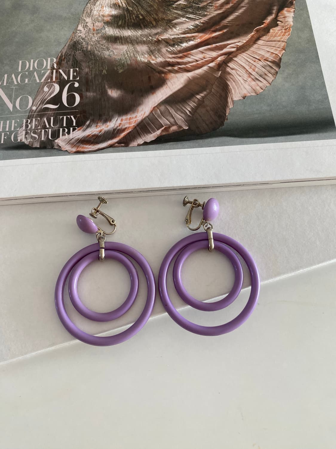 일본 수입 라일락 더블 링 귀걸이 (스크류 클립형)   상품이미지7