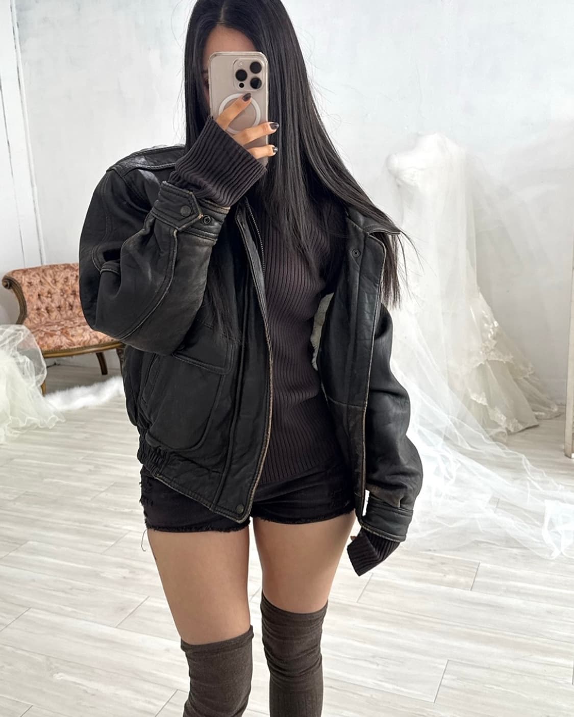 Deep Dark Brown Sheepskin Bomber Jacket 상품이미지1