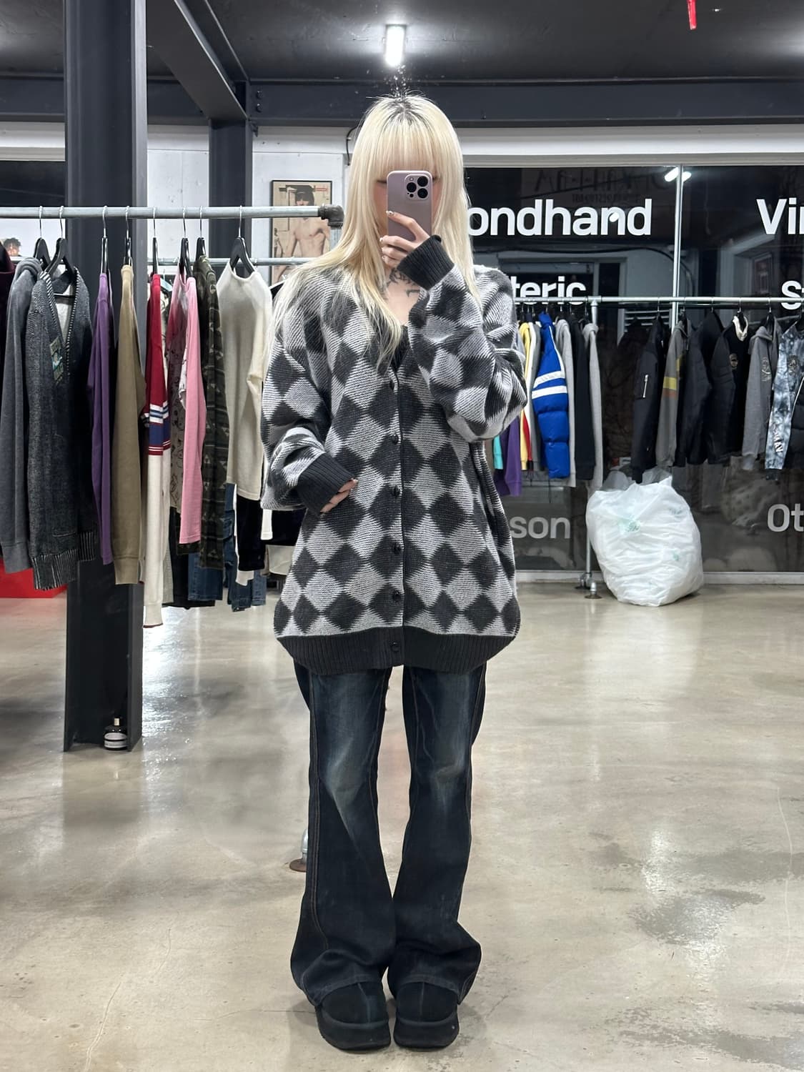 니들스 다이아몬드 패턴 니트 가디건 상품이미지3