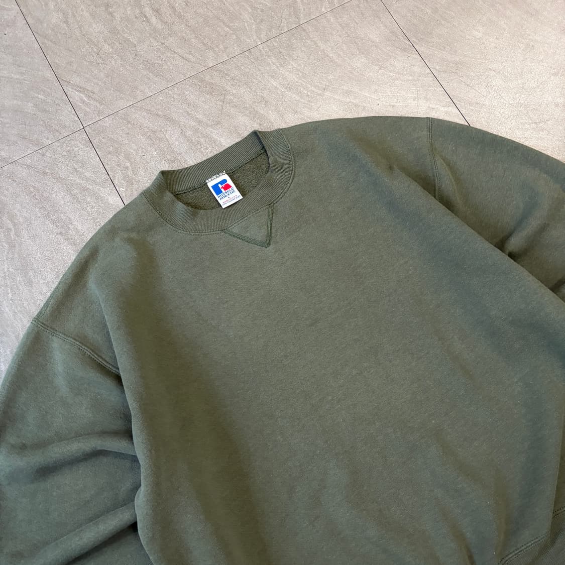 90s 90년대 미국 생산 러셀 블랭크 라이트 카키 스웻셔츠 상품이미지2