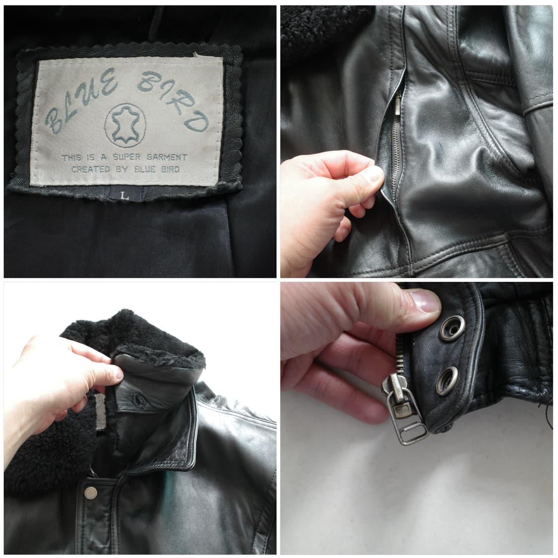 블루버드 90s 양털탈부착 레더항공자켓 L (YKK) 상품이미지5