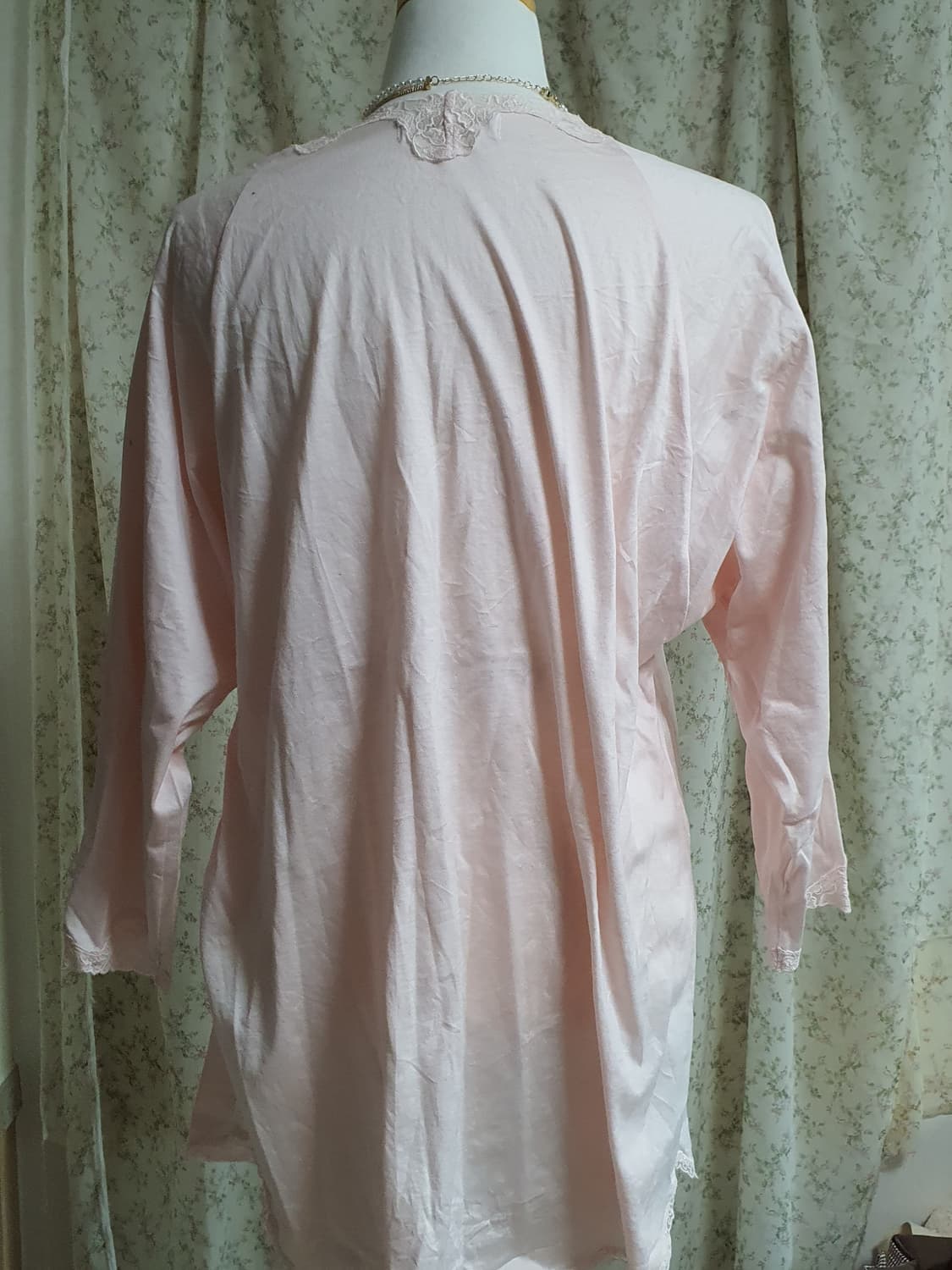 [일본빈티지] 레이스 핑크색 긴팔 셔츠 슬립 상품이미지5