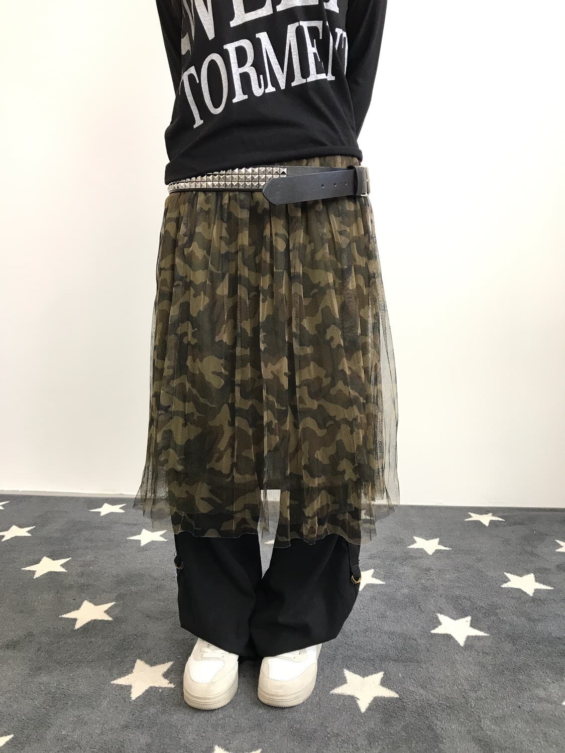 Jpn Camo Tulle Mesh Layered Midi Skirt 상품이미지1