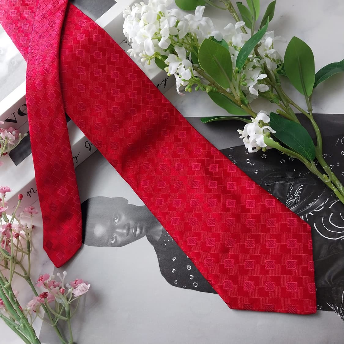 알테아 실크 레드 자카드 넥타이 9.3cm A+등급 K2104 상품이미지2