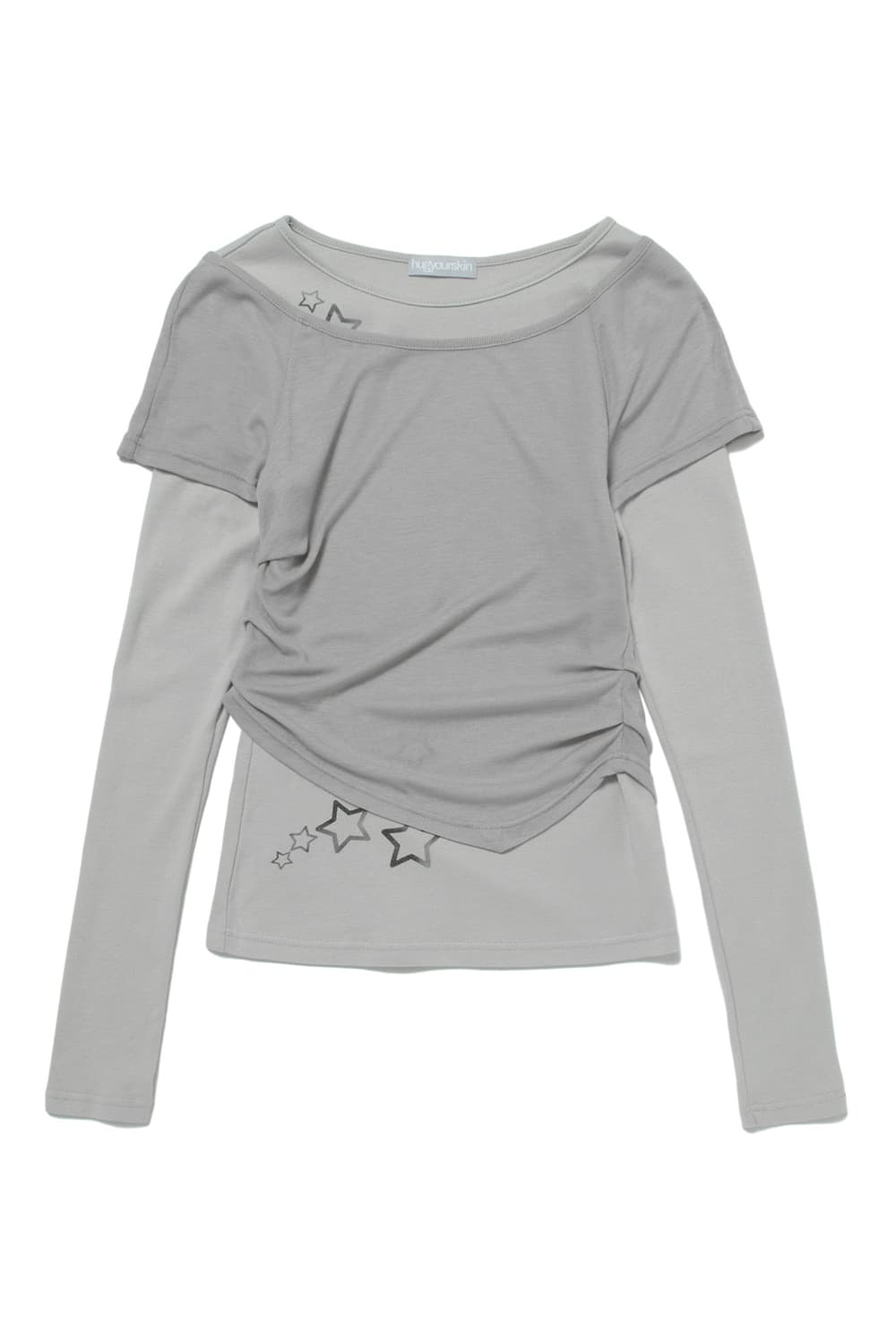 허그유어스킨 레이어드 스타 티셔츠 그레이 롱슬리브 상품이미지1