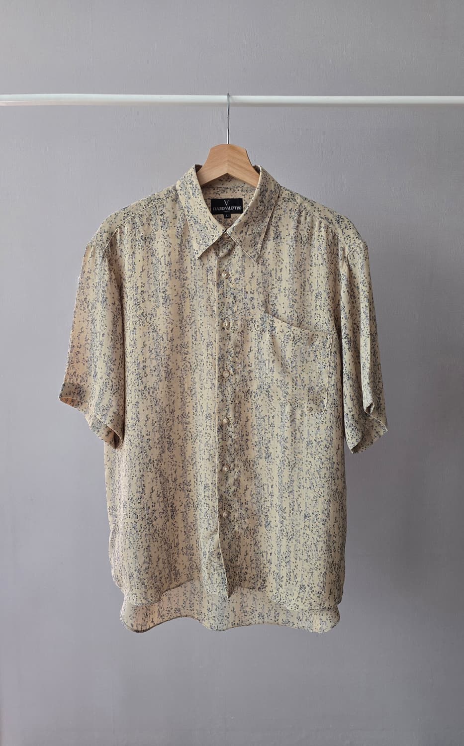 CLAUDIO VALENTINO Paris 크림 패턴 반팔 셔츠 L 상품이미지2