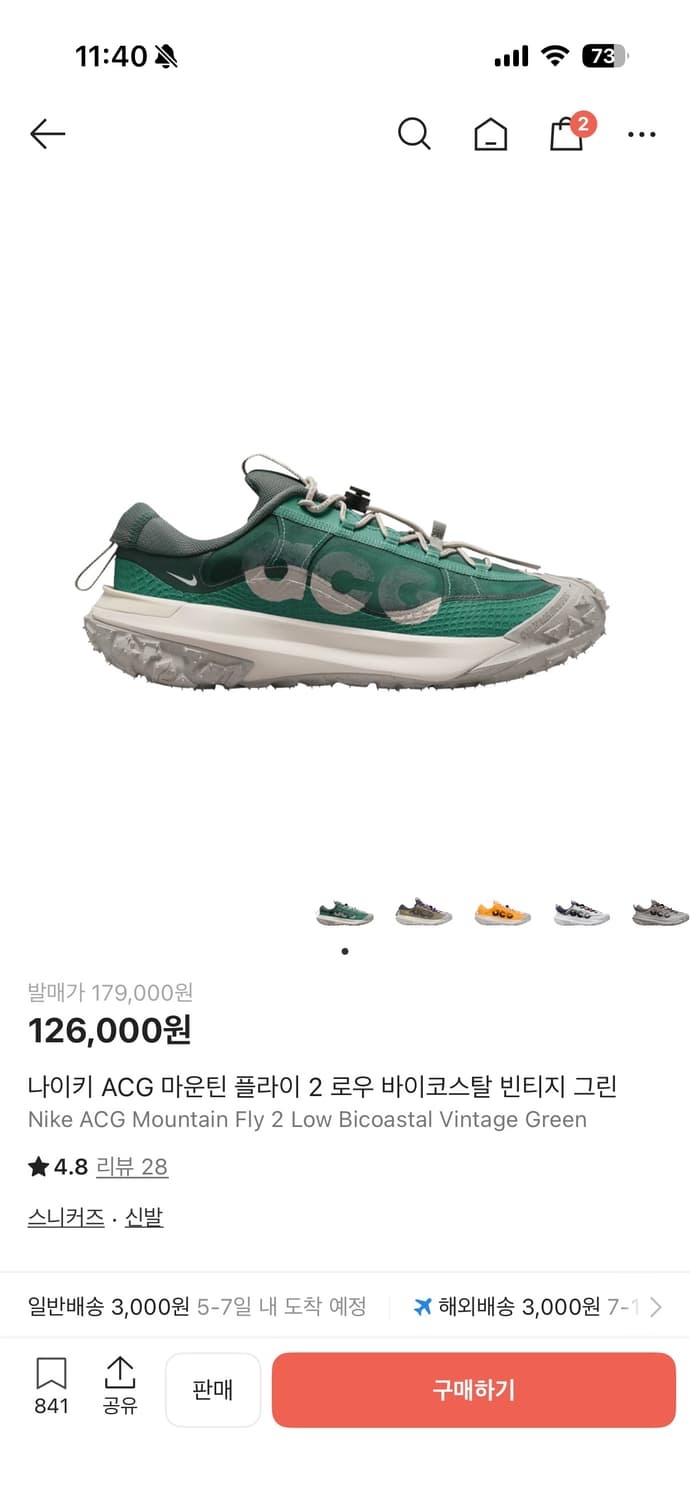 나이키 ACG 마운틴 플라이 2 빈티지 그린 255 상품이미지1