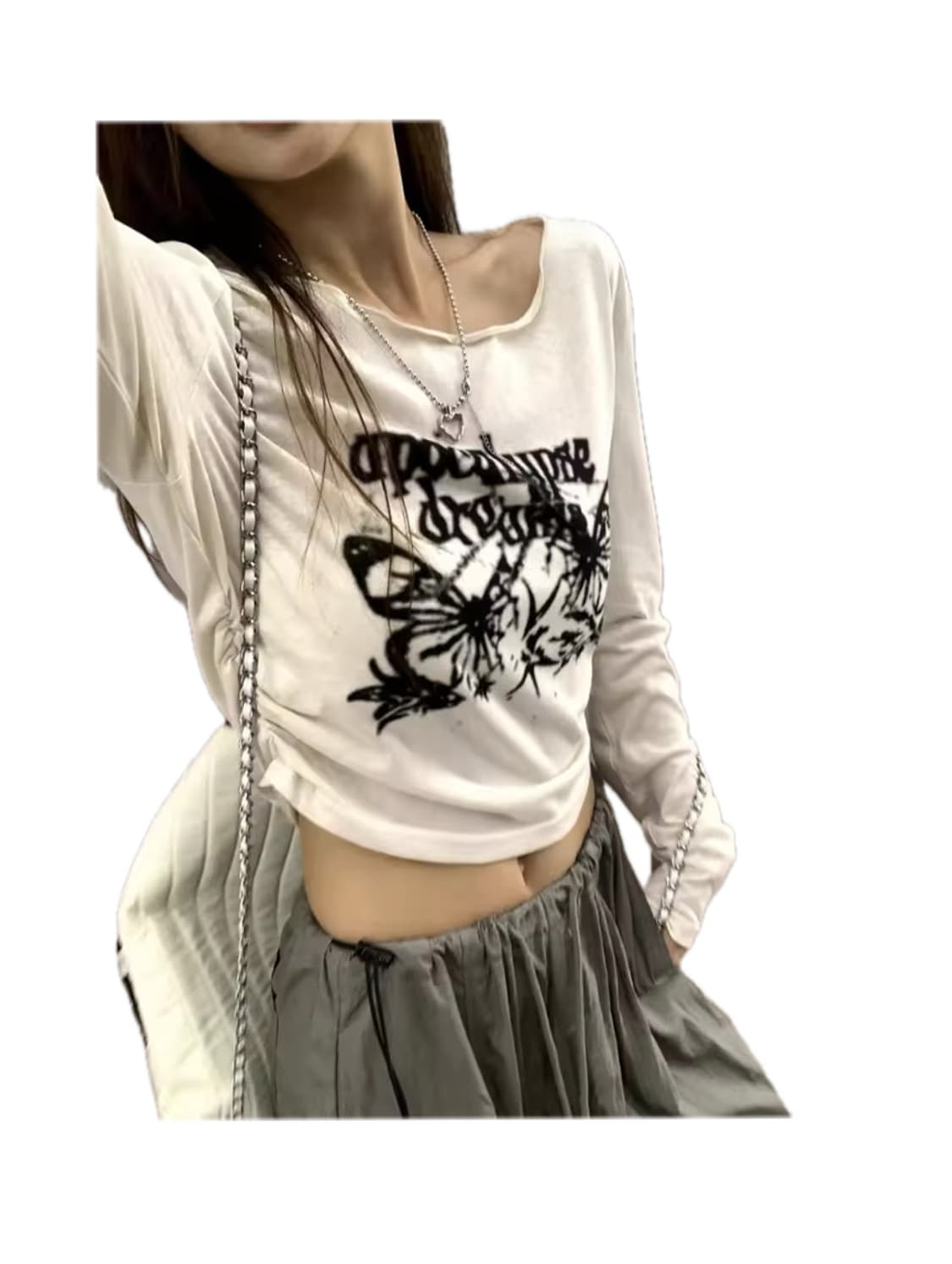 y2k vintage butterfly shirring crop T 상품이미지2