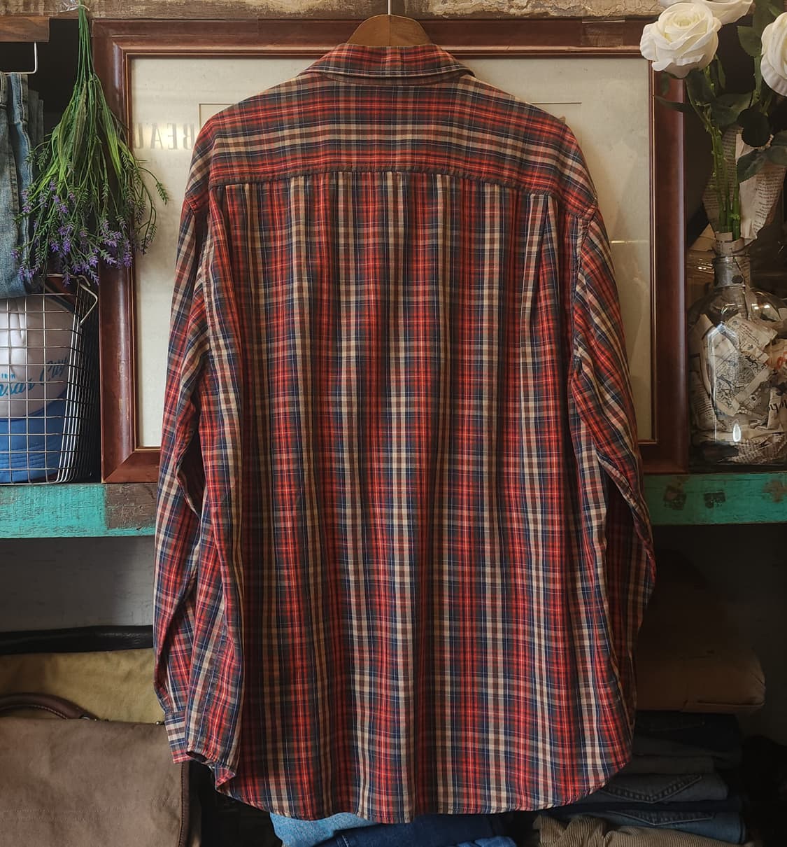 90s 켈빈클라인 플란넬 체크셔츠 체스트 포켓 워크셔츠 L 상품이미지2