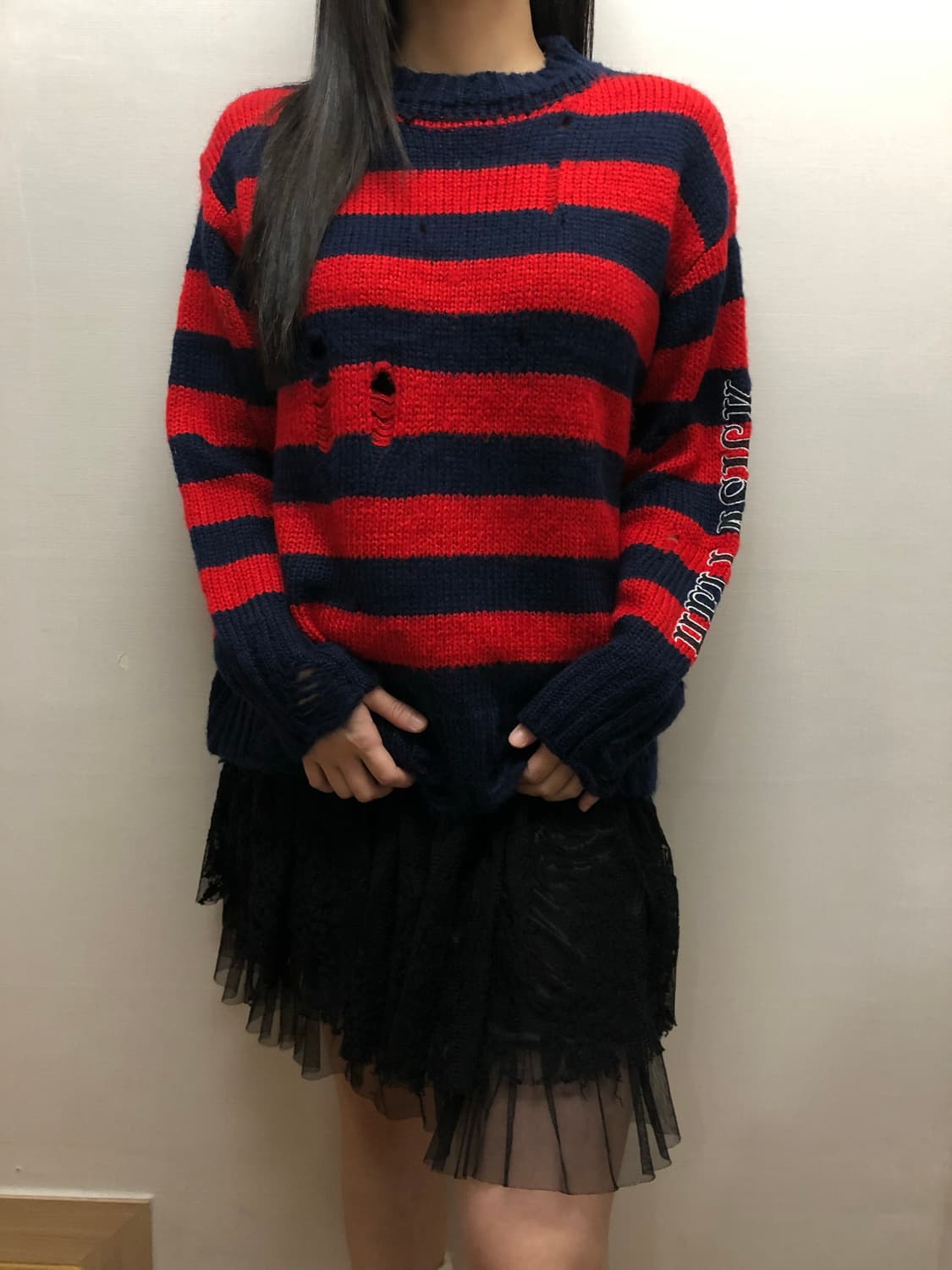 빈티지 레드 펑크 스트라이프 니트 상품이미지2