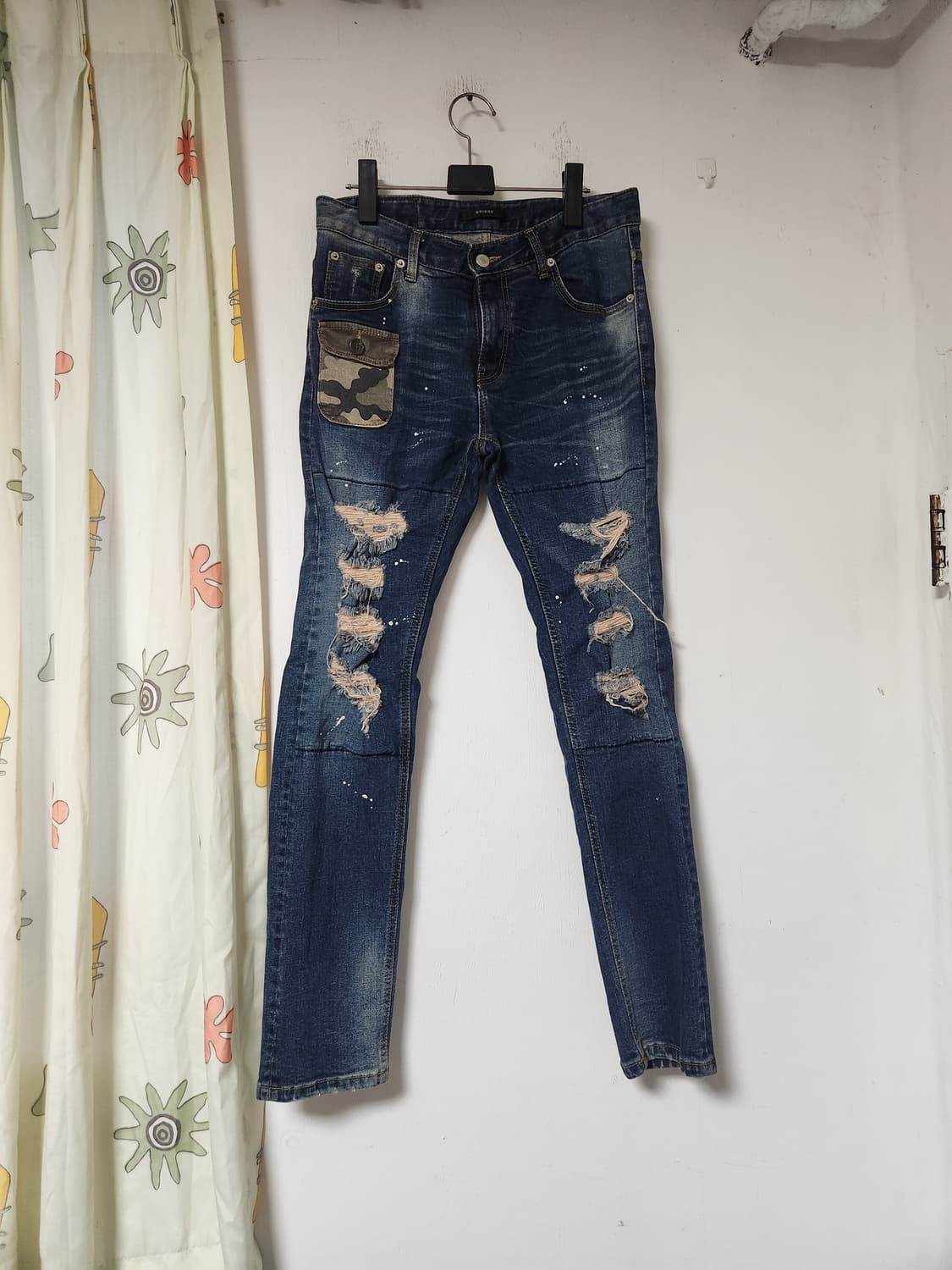 빈티지 데미지 카모 포켓 데님 팬츠 스키니 청바지 30 상품이미지1