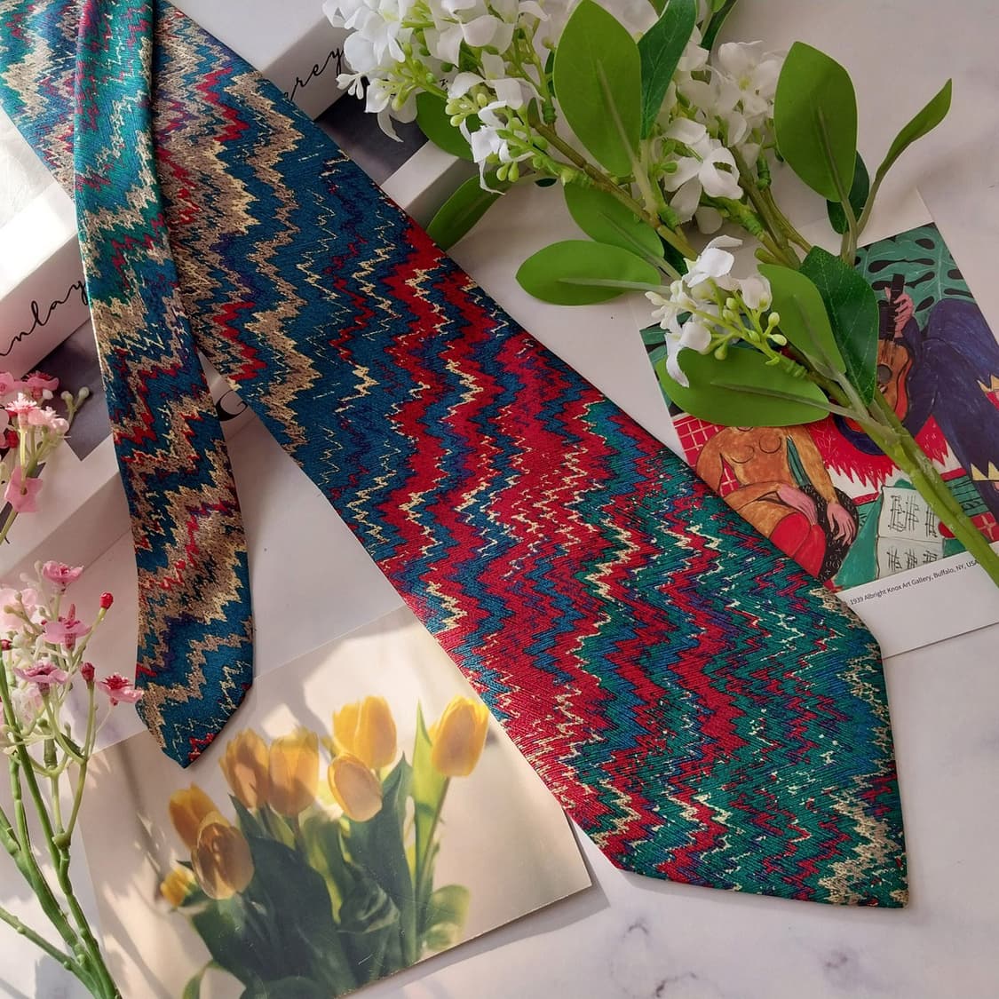 미쏘니 실크 그린 지그재그 패턴 넥타이 10cm A+등급 k1900
 상품이미지2