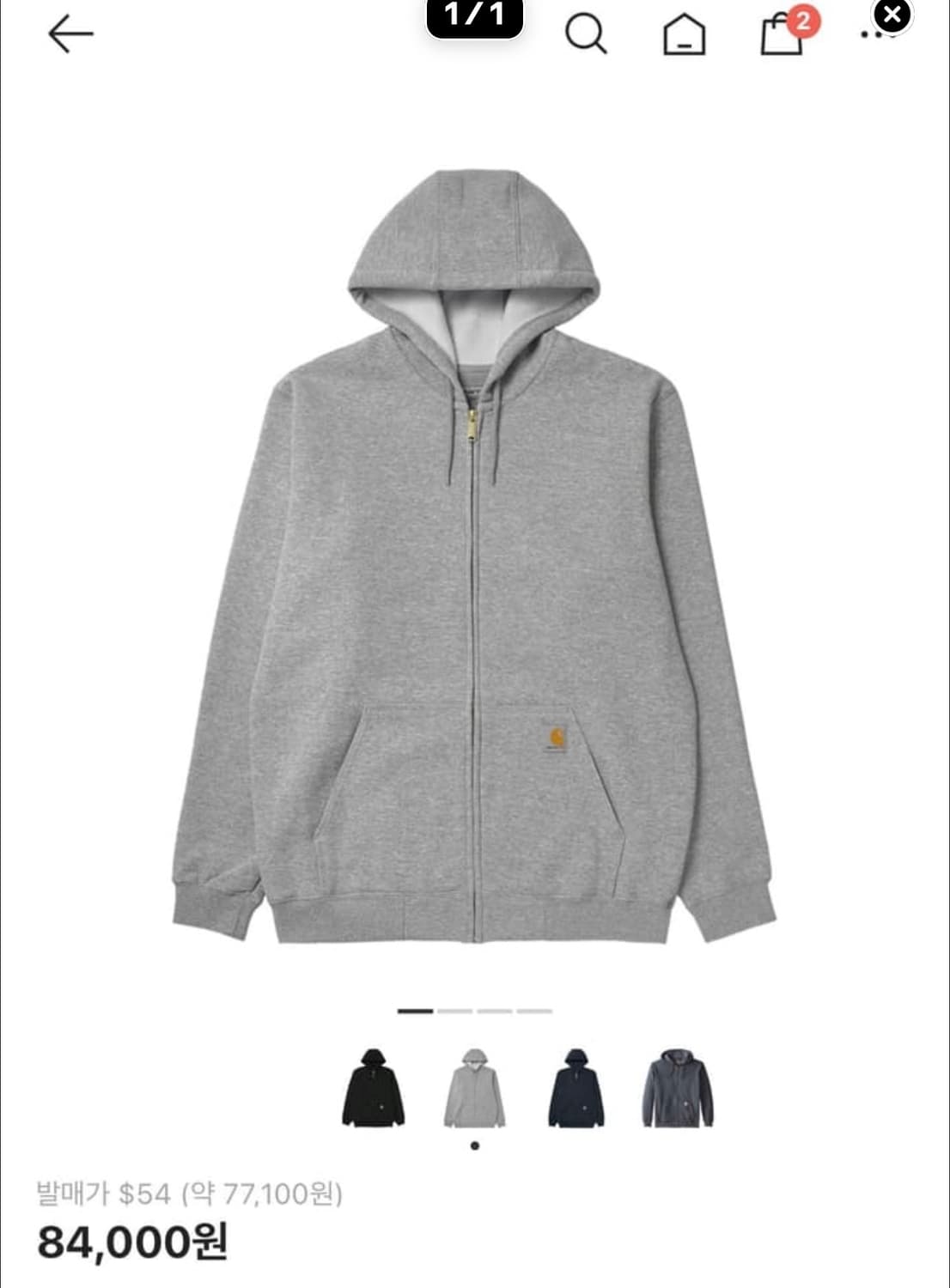 칼하트 회색 후드집업 상품이미지1