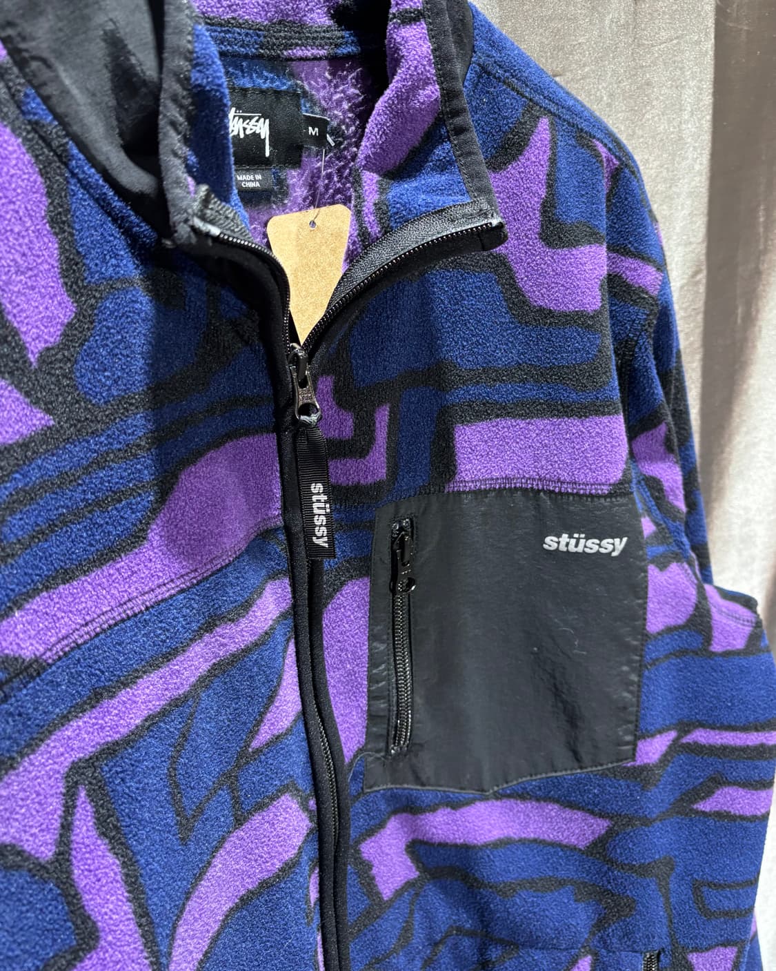 M STUSSY 스투시 블록패턴 퍼플블루 플리스 상품이미지4